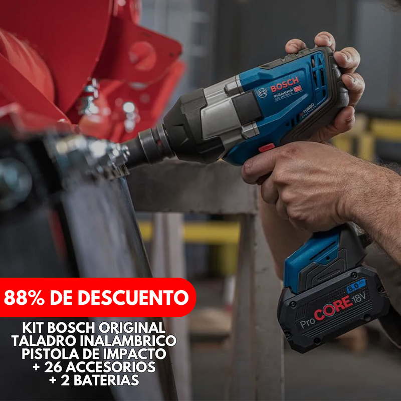 KIT BOSCH ORIGINAL: TALADRO INALÁMBRICO CON PISTOLA DE IMPACTO + 26 ACCESORIOS + 2 BATERIAS - PROMOCION BLACK FRIDAY